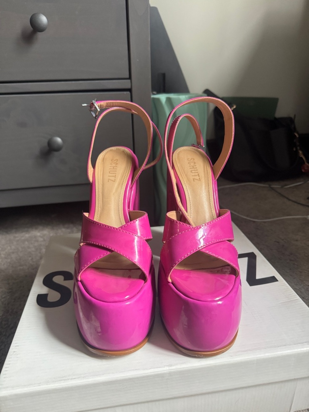 SCHUTZ Hot Pink Patent Platform Slingback Heels - Picture 4 of 4